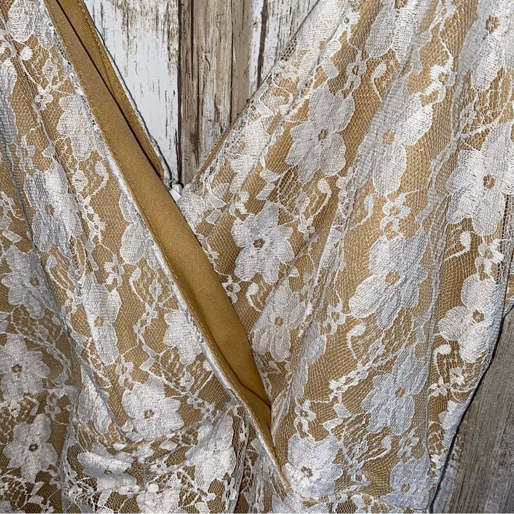 Lulus Frilled To Be Here Lace Floral Ruched Mini Dress Ivory Nude L NWOT - Picture 7 of 9
